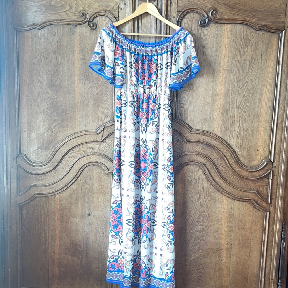 Flying Tomato bohemian short sleeve off the shoulder ruffle maxi dress - Picture 4 of 16